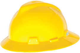 MSA Yellow V-Gard® Polyethylene Full Brim Hard Hat With 4 Point Ratchet Suspension