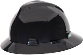 MSA Black V-Gard® Polyethylene Full Brim Hard Hat With 4 Point Ratchet Suspension