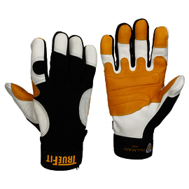 Tillman® Large Black, Gold, And Pearl TrueFit® Goatskin And Spandex Full Finger Mechanics Gloves With Elastic And Hook & Loop Cuff