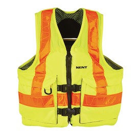 KENT Large Hi-Vis Yellow Nylon Mesh PFD Vest With Hand Warmer Pockets